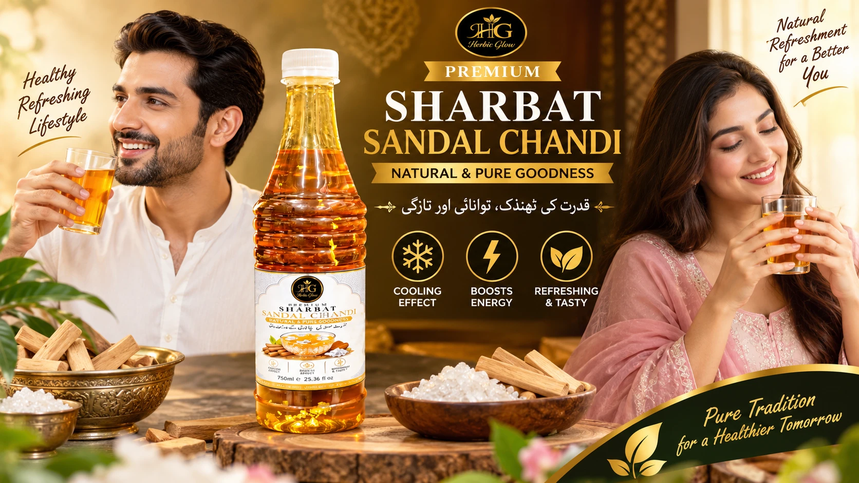 Sharbat Sandal Chandi cooling refreshing drink Herbic Glow premium herbal sharbat