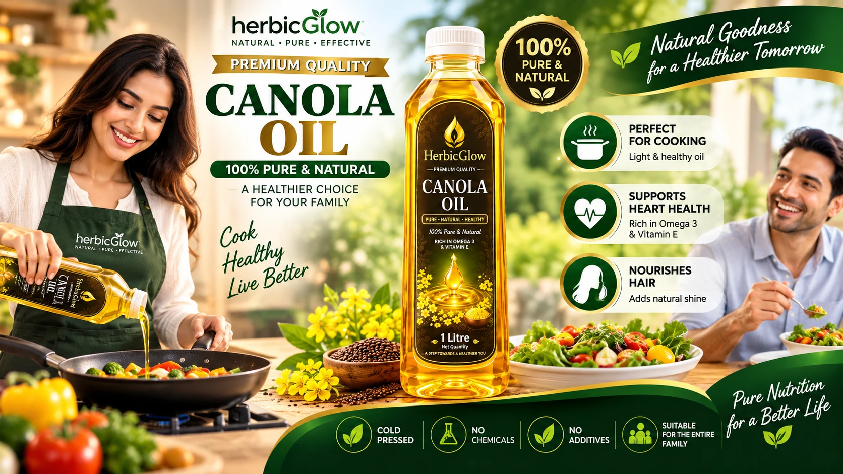 Herbic Glow Canola Oil for healthy family cooking premium pure natural canola oil