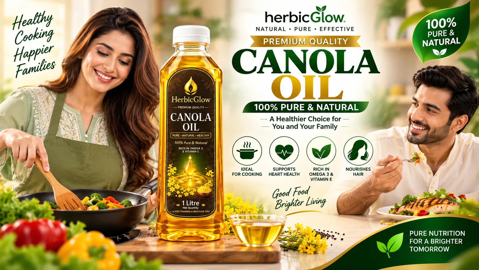 Herbic Glow Premium Canola Oil family cooking omega 3 vitamin E natural oil