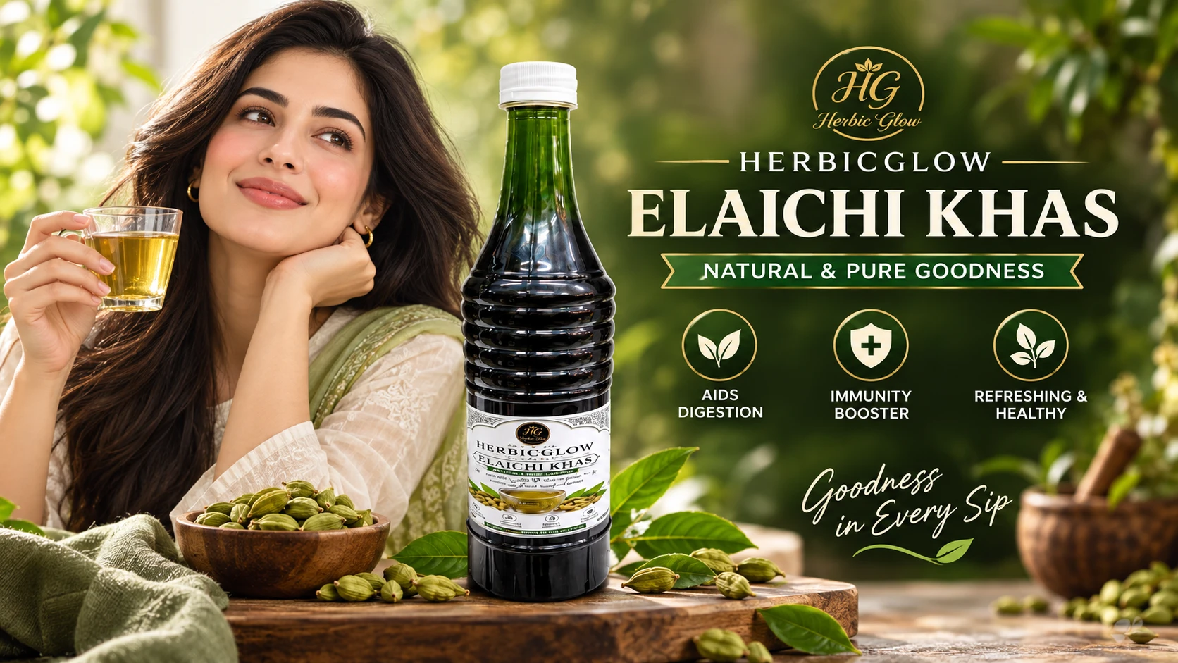 Herbic Glow Elaichi Khas natural herbal refreshment and digestive support Pakistan