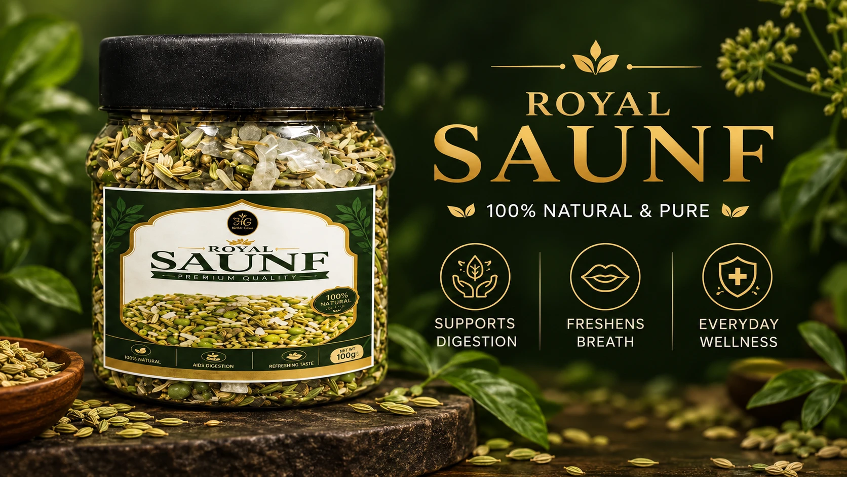 Herbic Glow Royal Saunf 100g premium natural fennel fresh breath everyday wellness