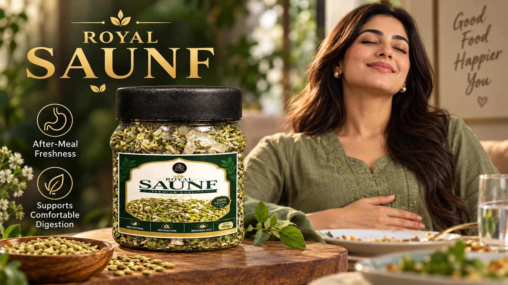 Herbic Glow Royal Saunf premium natural fennel mouth freshener for after meal freshness