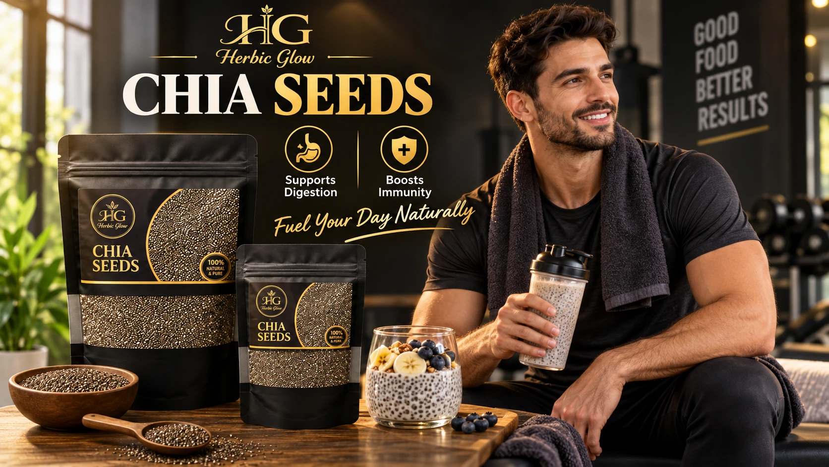 Herbic Glow Chia Seeds active lifestyle plant based nutrition natural wellness
