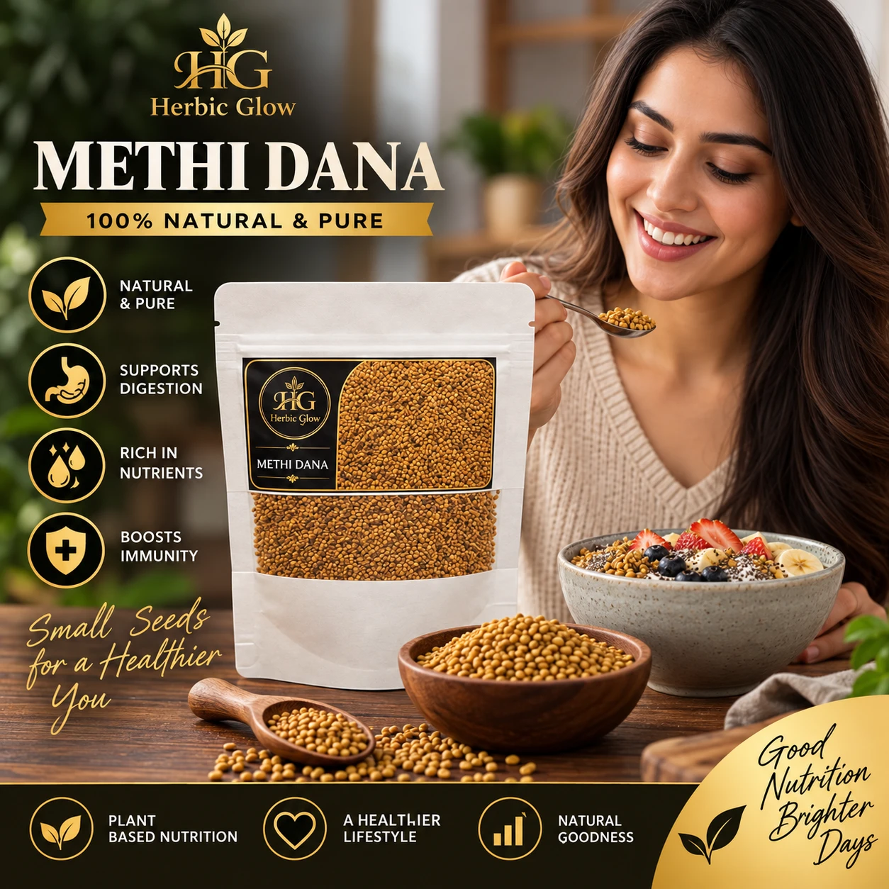 Herbic Glow Methi Dana natural pure fenugreek seeds Pakistan