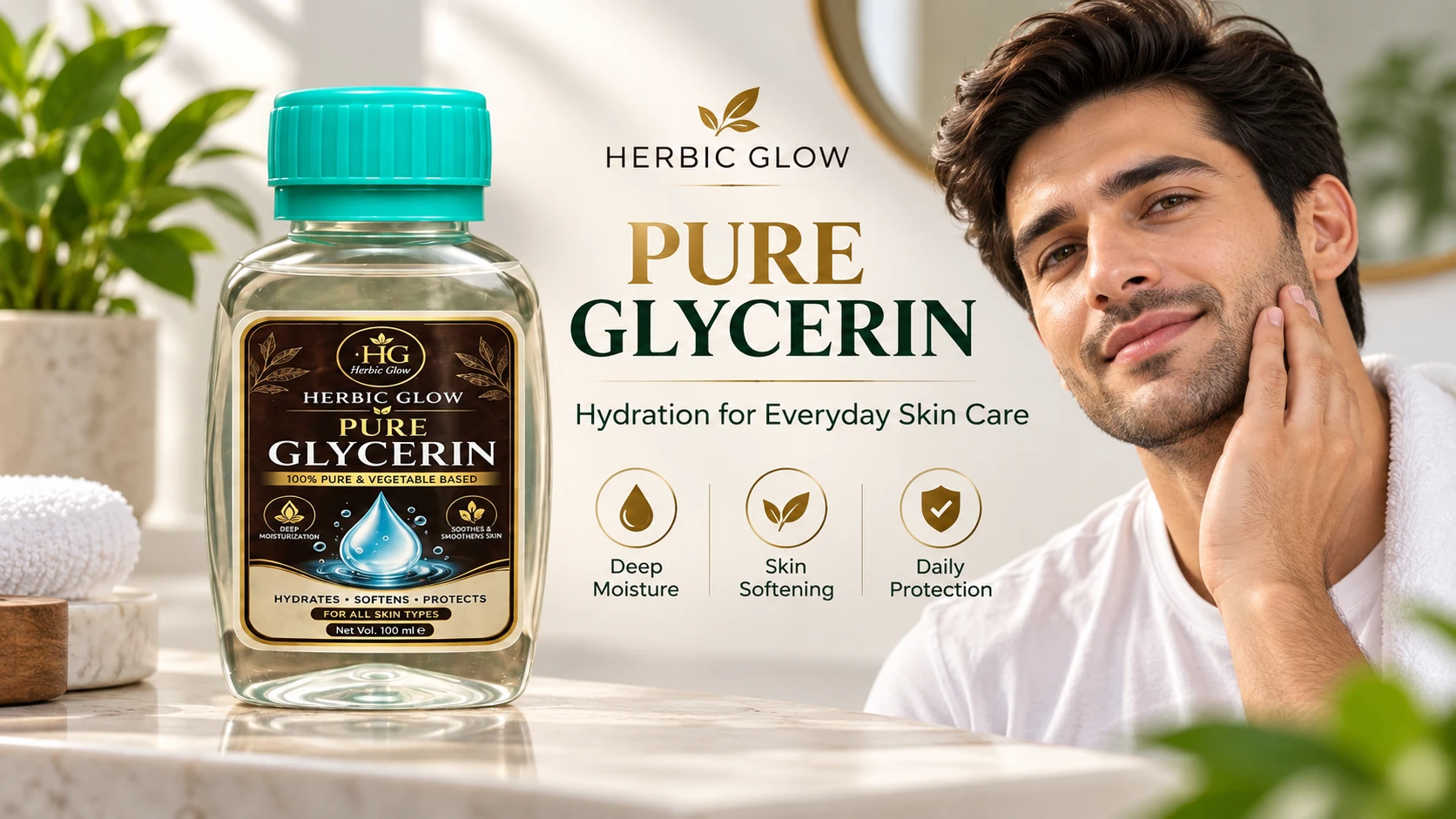 Herbic Glow Pure Glycerin vegetable based glycerin hydration softness protection