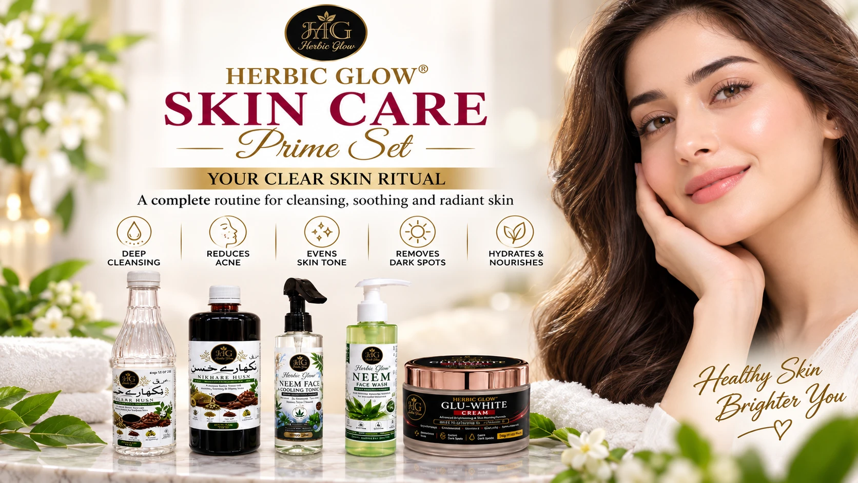 Herbic Glow Skin Care Prime Set for clear smooth healthy looking skin