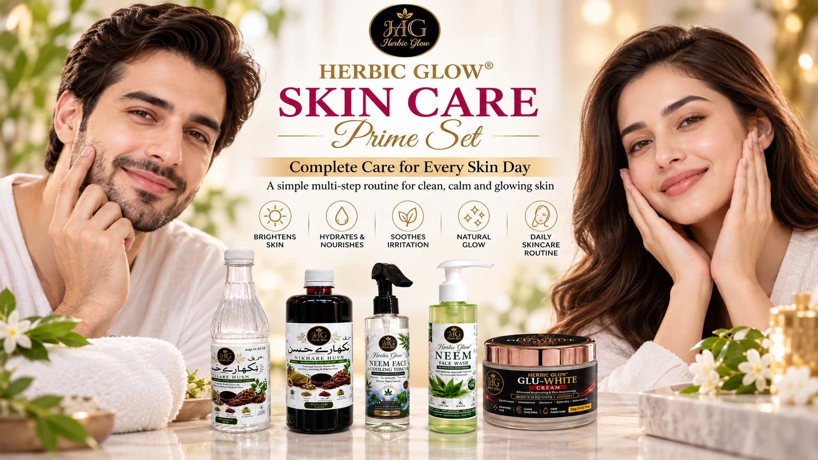 Herbic Glow Skin Care Prime Set cleansing soothing brightening and hydration care