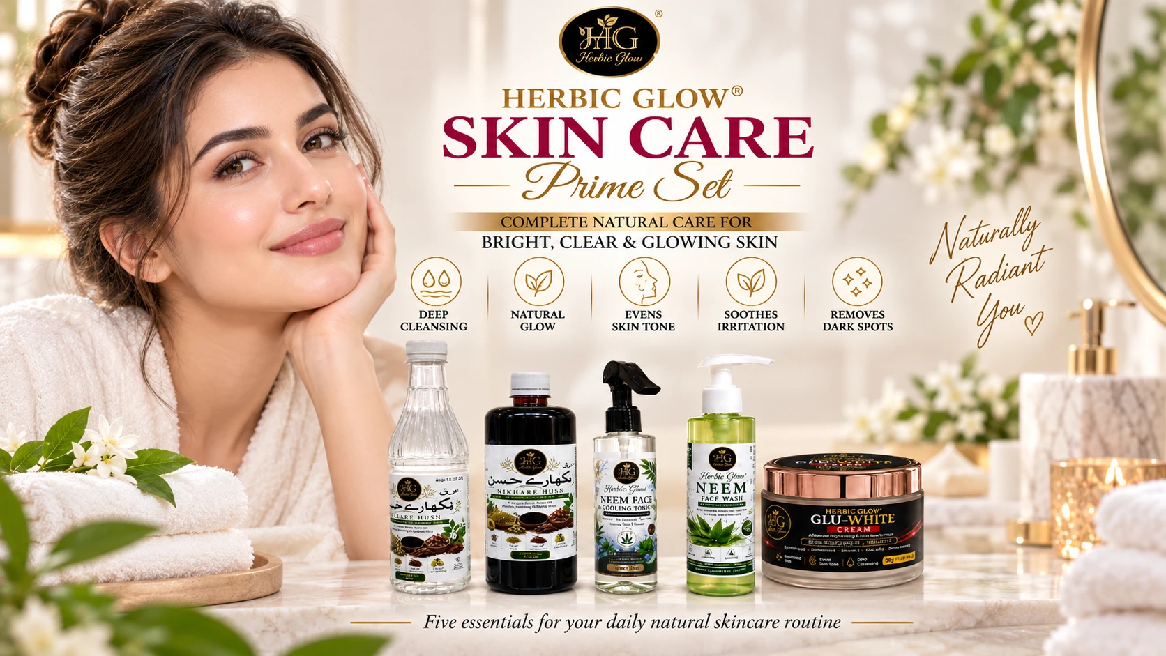 Herbic Glow Skin Care Prime Set for bright clear glowing healthy looking skin