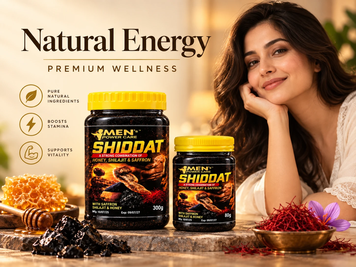 Shiddat Honey Shilajit and Saffron premium men's wellness ingredients