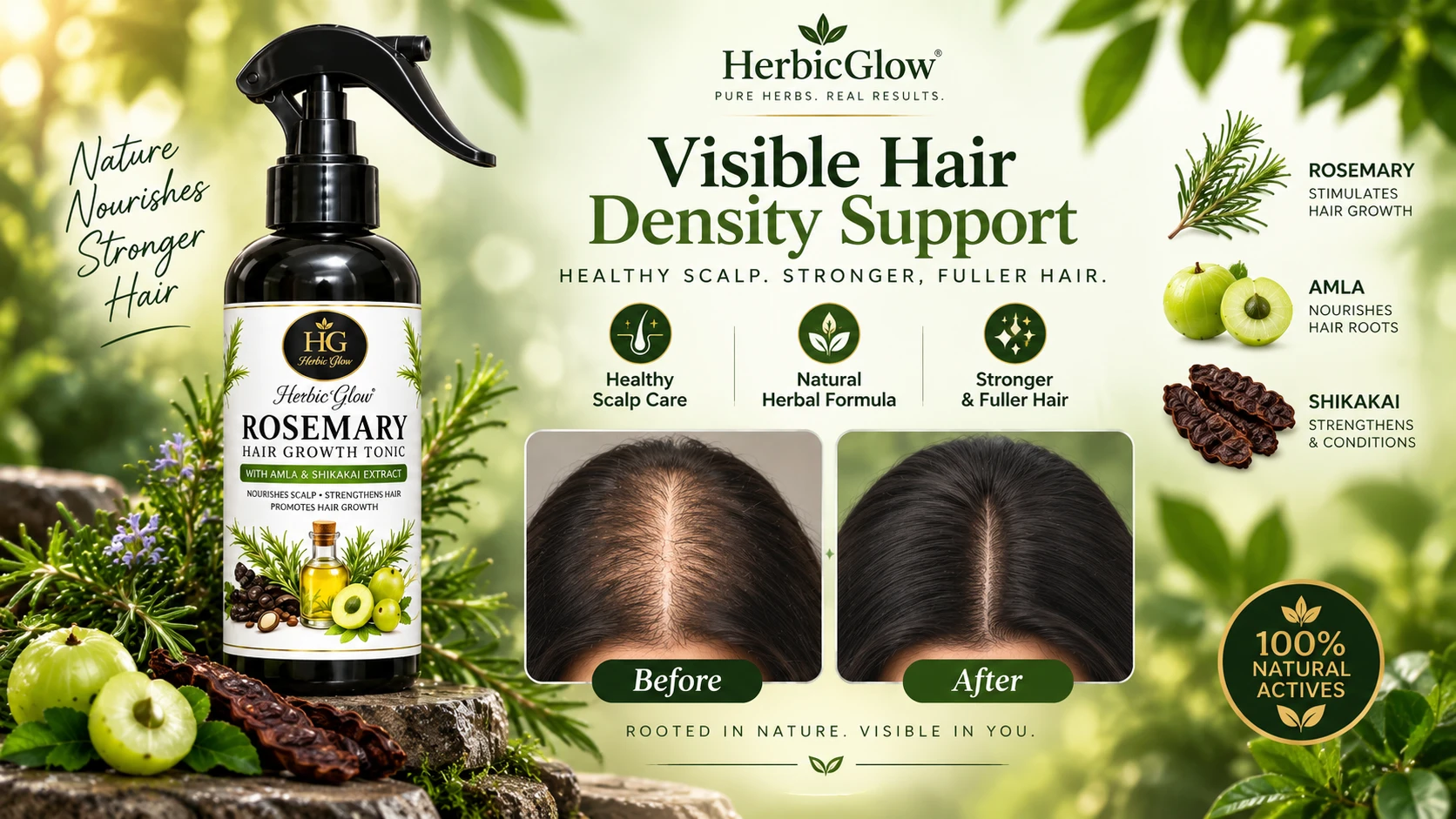 Herbic Glow Rosemary Hair Growth Tonic with Amla and Shikakai Extract
