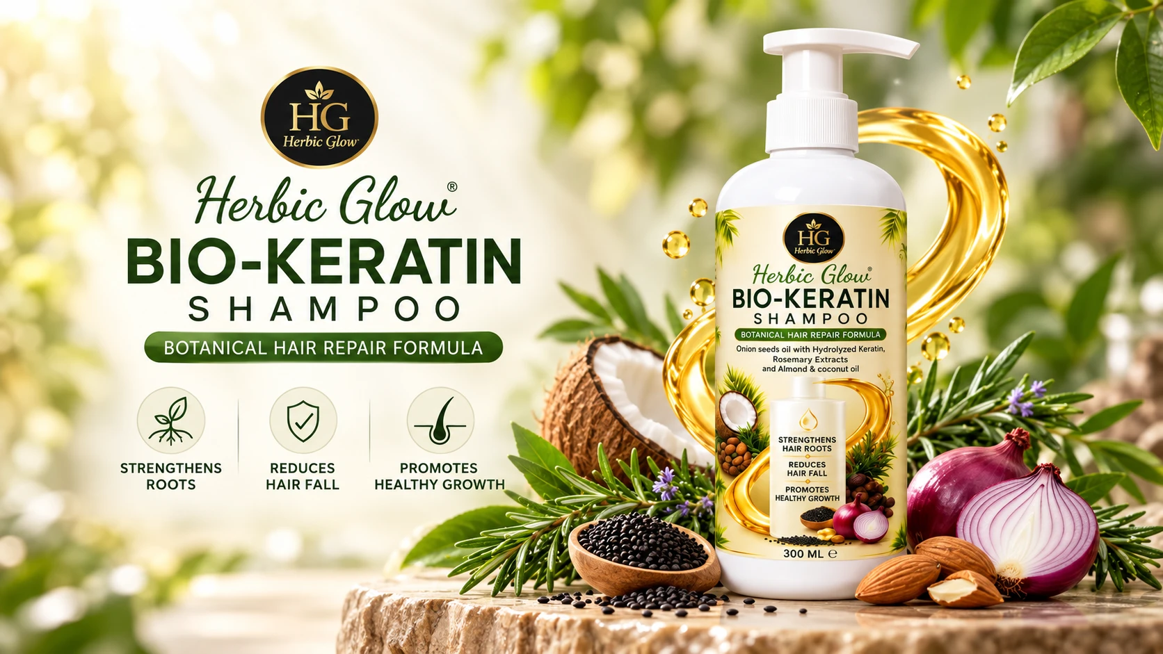Herbic Glow Bio-Keratin Shampoo botanical hair repair formula Pakistan