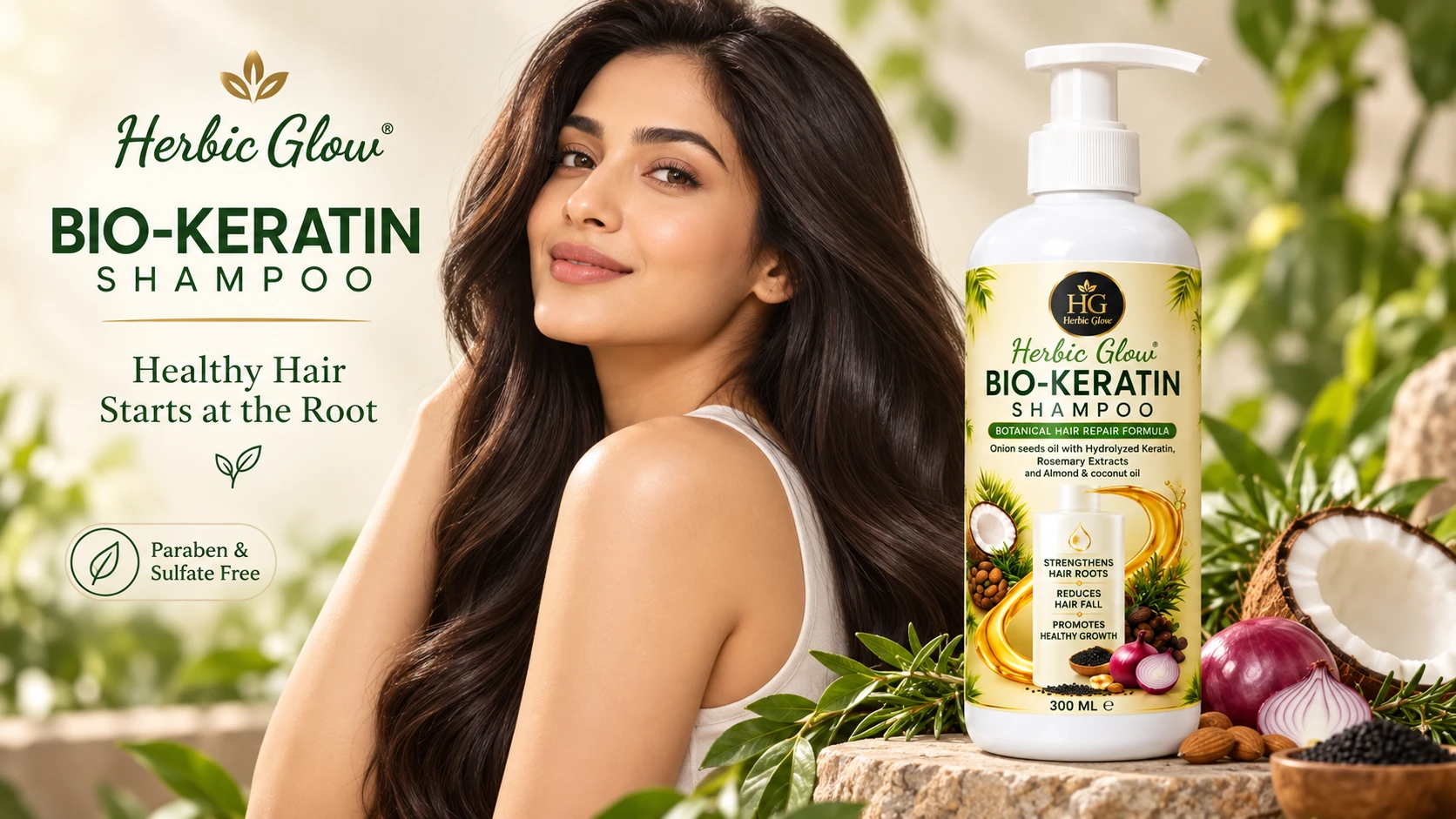 Bio Keratin Shampoo with Hydrolyzed Keratin Onion Seed Oil Rosemary Almond and Coconut