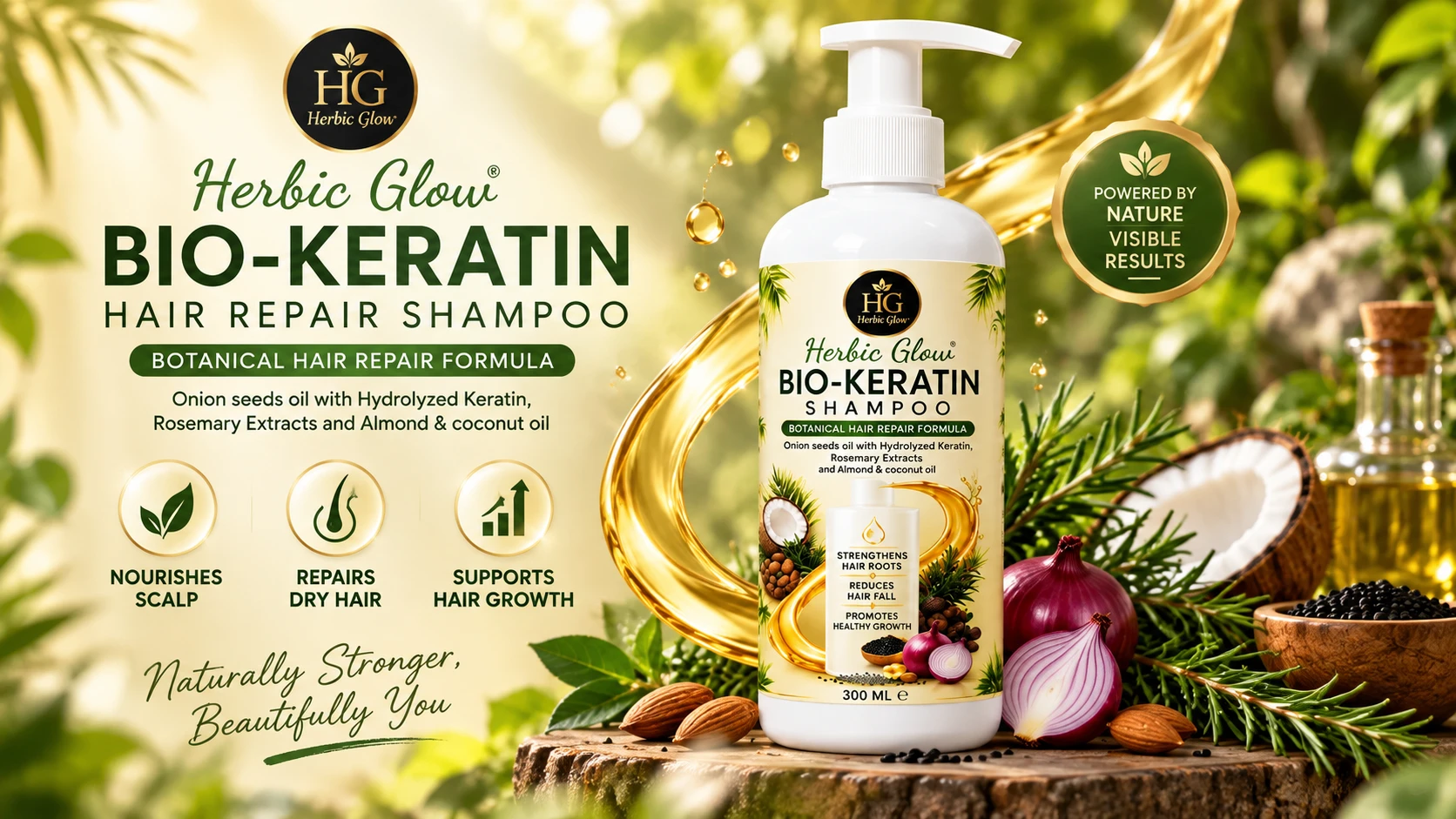Herbic Glow Bio-Keratin Shampoo for women damaged dry smooth healthy hair