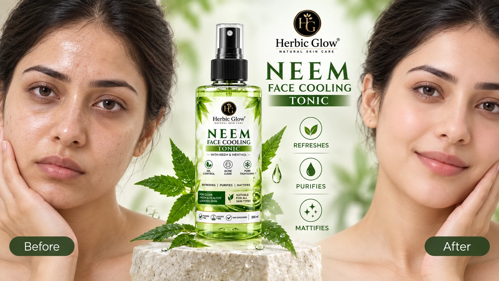 Neem Face Cooling Tonic oil control acne care pore appearance Herbic Glow