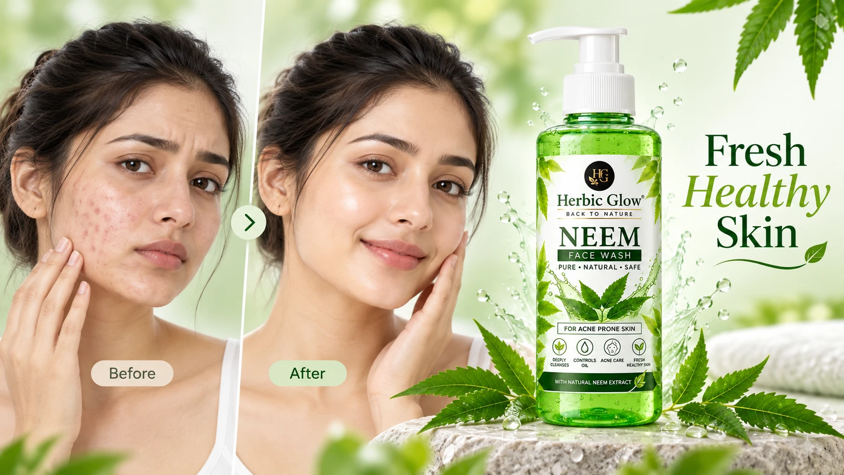 Herbic Glow Neem Face Wash for acne prone and oily skin in Pakistan