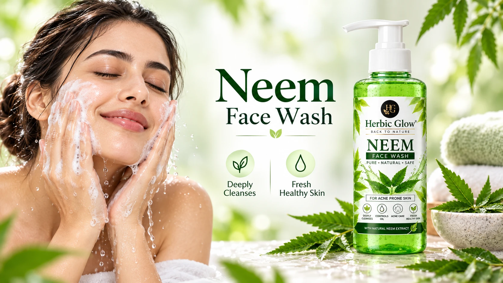 Neem Face Wash for men and women deep cleansing oil control Herbic Glow Pakistan