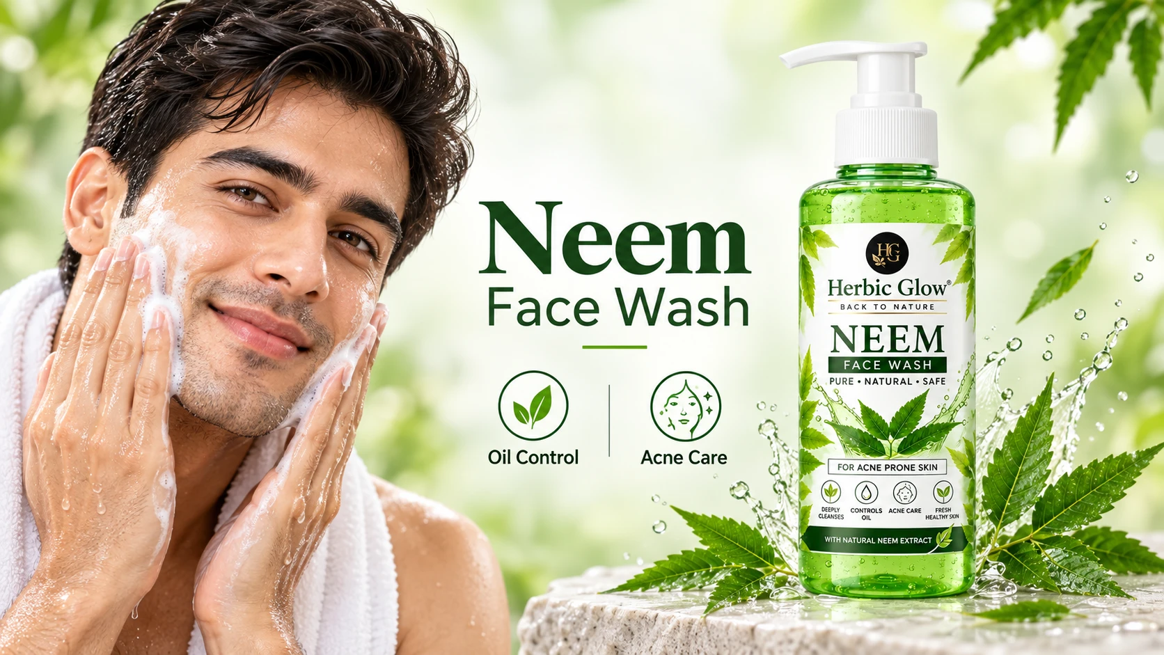 Neem Face Wash before and after cleaner healthier looking skin Herbic Glow