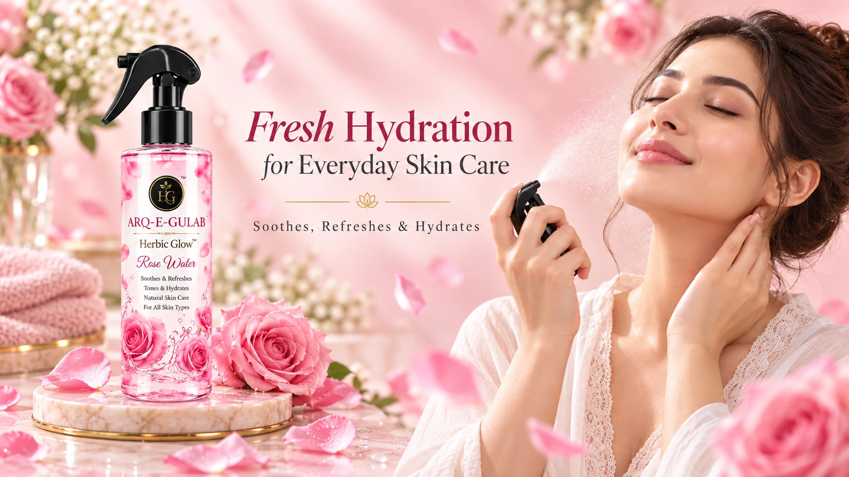 Herbic Glow Arq e Gulab Rose Water 100 percent pure distilled rose water Pakistan