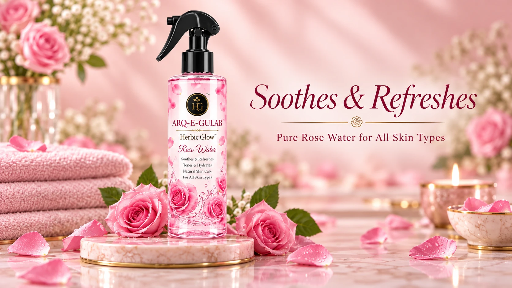 Pure Herbic Glow Rose Water soothes refreshes and hydrates all skin types