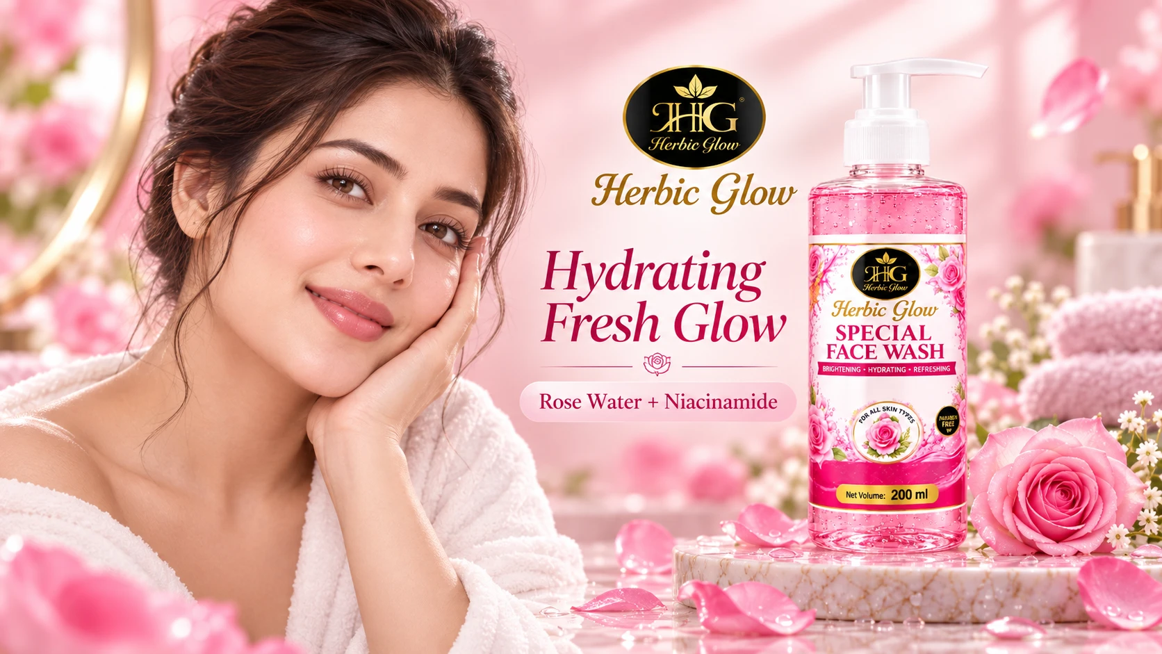 Herbic Glow Special Face Wash before and after fresh brighter hydrated looking skin