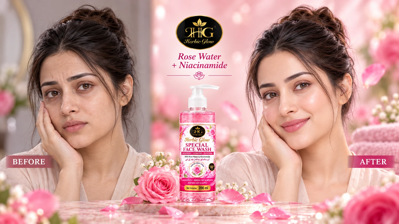 Herbic Glow Special Face Wash with Rose Water Niacinamide and Hyaluronic Acid Pakistan