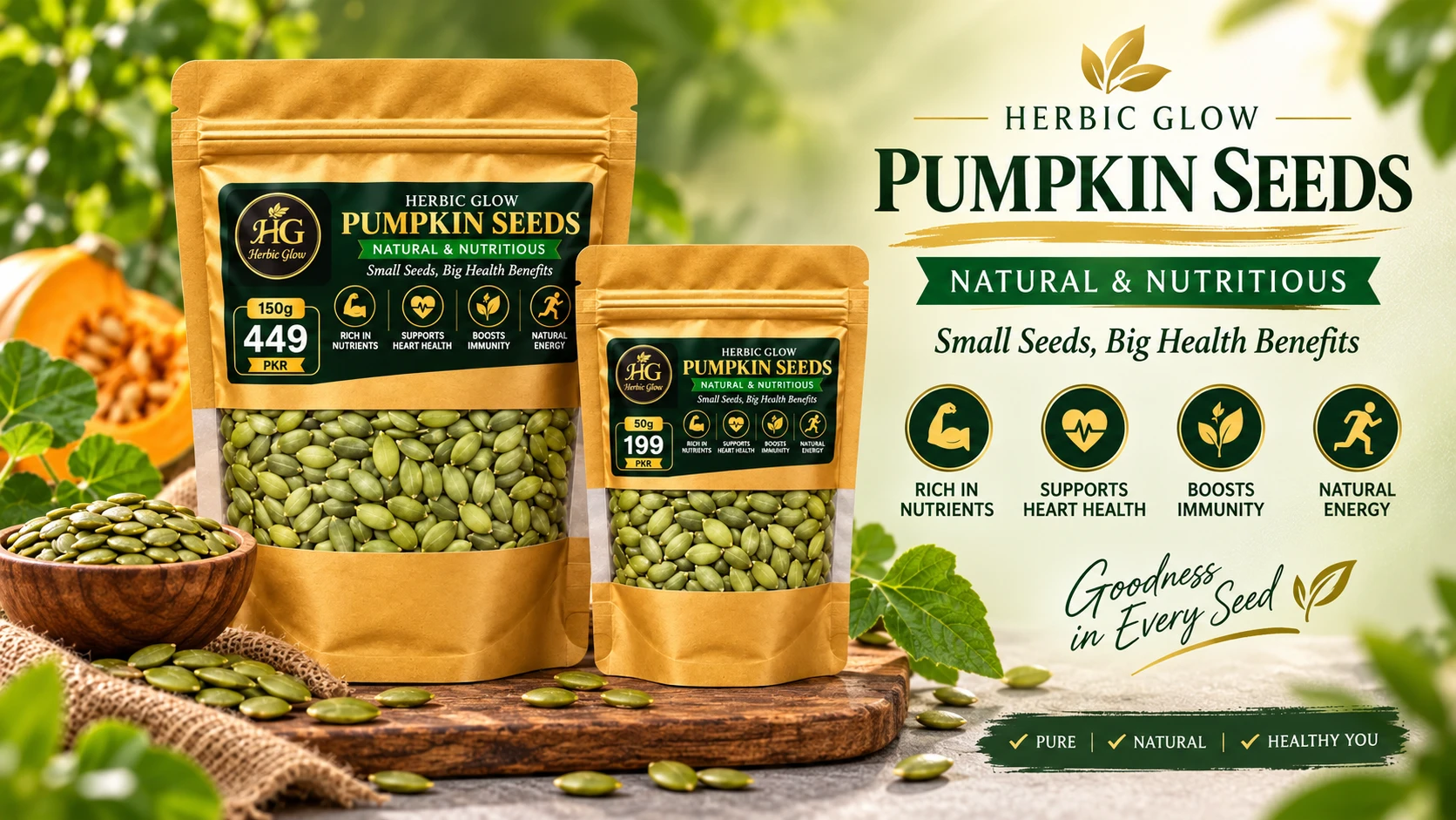 Herbic Glow Pumpkin Seeds wholesome snack for daily wellness