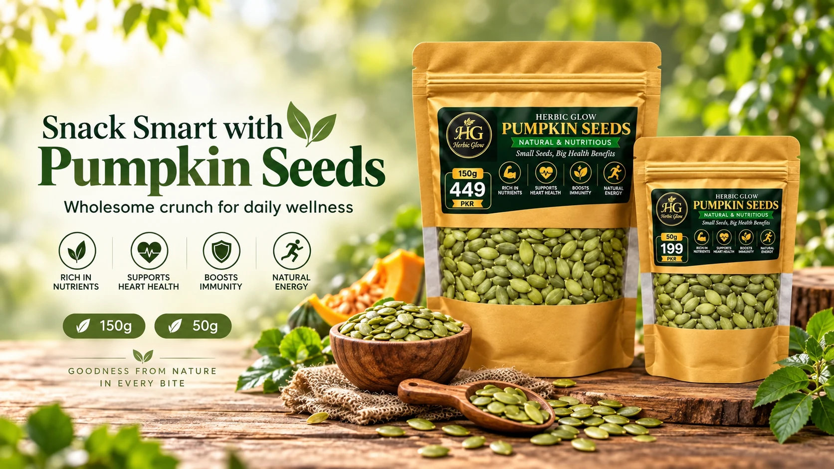 Herbic Glow Pumpkin Seeds natural nutritious healthy snack Pakistan