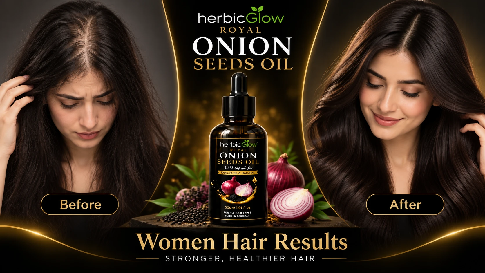Onion Seeds Oil women hair before and after stronger fuller looking hair