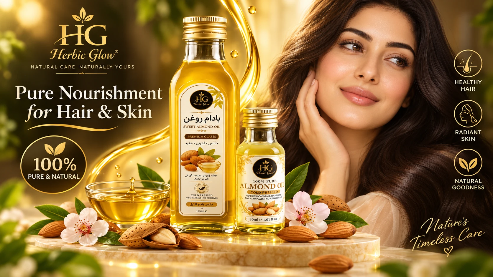Sweet Almond Oil hair and skin care for men and women Herbic Glow Pakistan