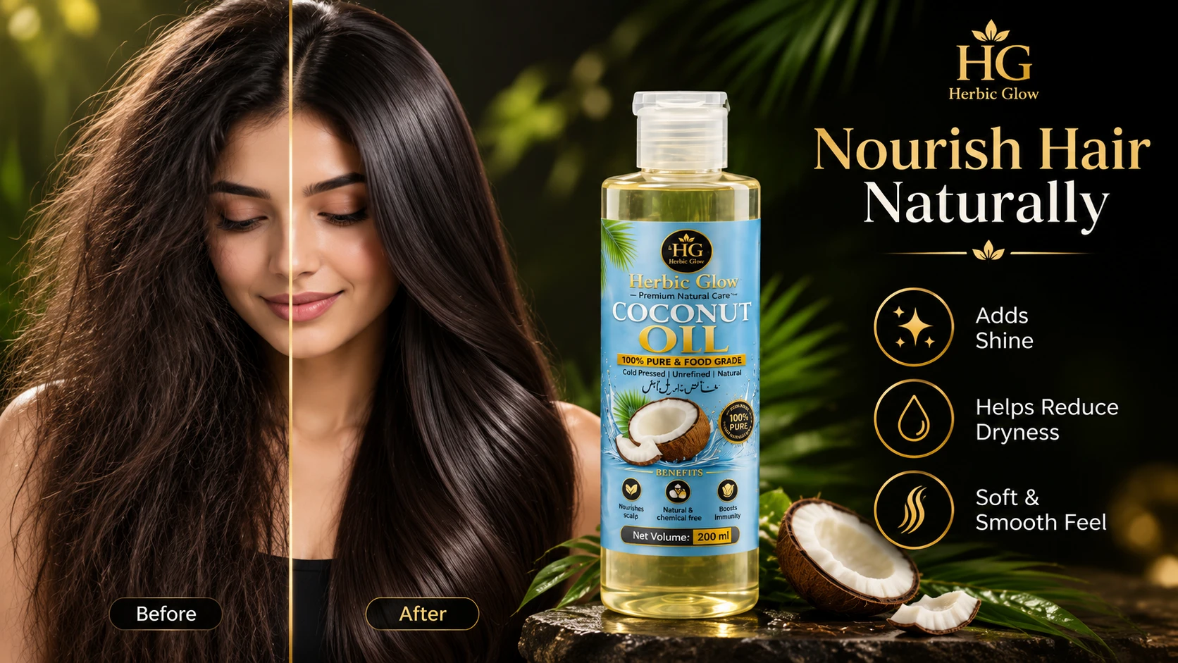 Herbic Glow Cold Pressed Coconut Oil 100 percent pure and food grade Pakistan