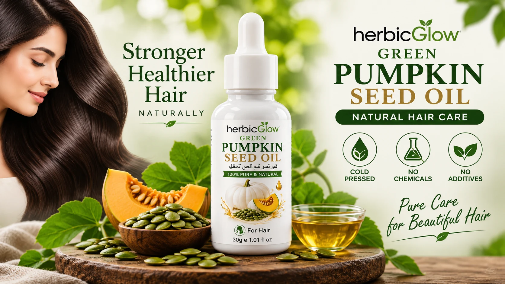 Herbic Glow Pumpkin Seed Oil natural hair care for scalp roots and healthier hair