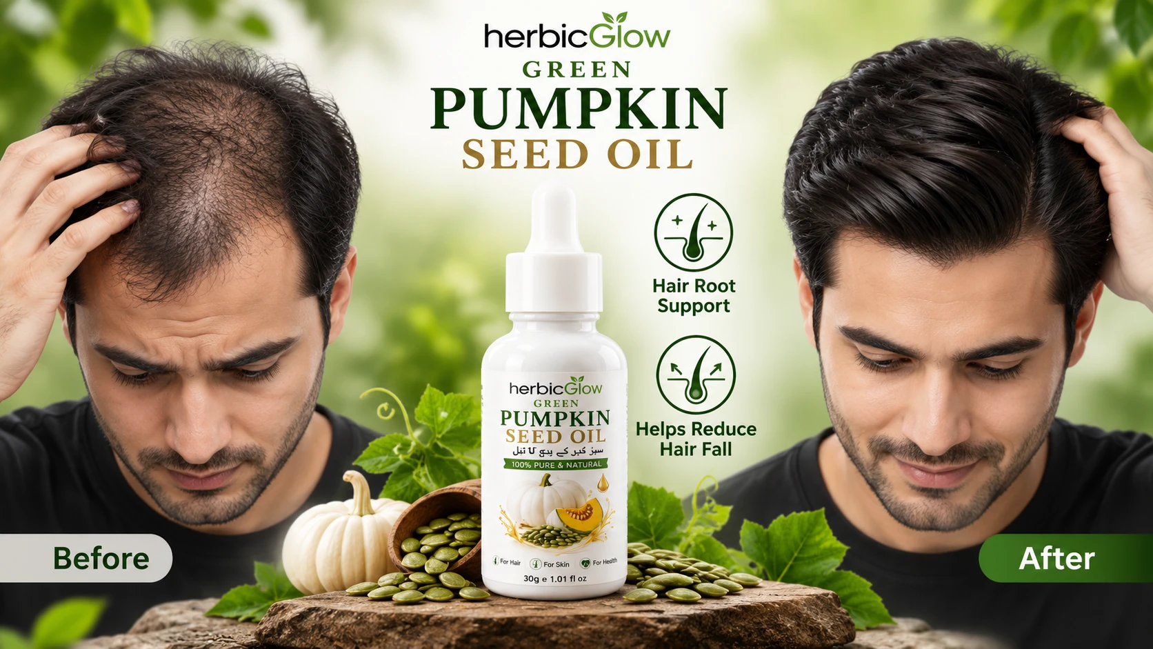 Pumpkin Seed Oil before and after hair care results Herbic Glow Pakistan