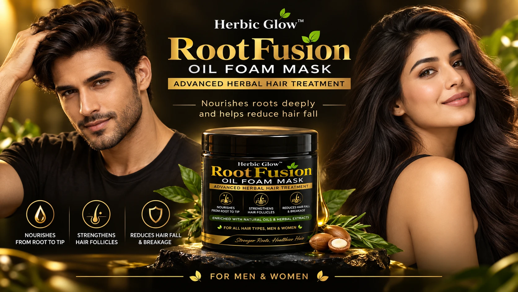 Herbic Glow Root Fusion Oil Foam Mask advanced herbal hair treatment for men and women