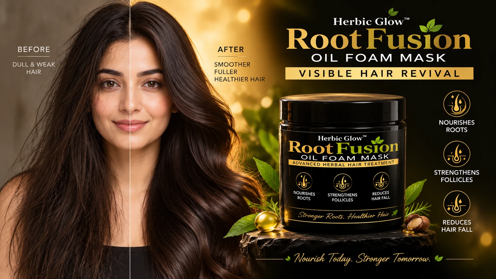 Herbic Glow Root Fusion herbal hair treatment for stronger roots and reduced hair breakage