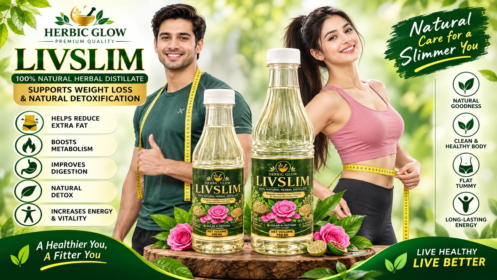 Herbic Glow LIVSLIM 500ml and 750ml herbal weight management wellness distillate Pakistan
